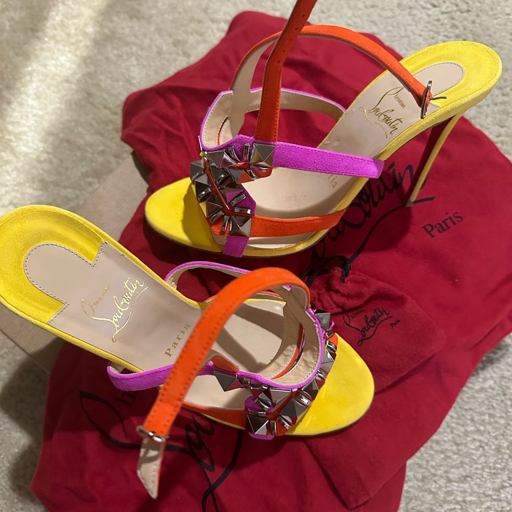 Christian Louboutin Suede Calfskin Studded Galerietta 100 heel Multicolor